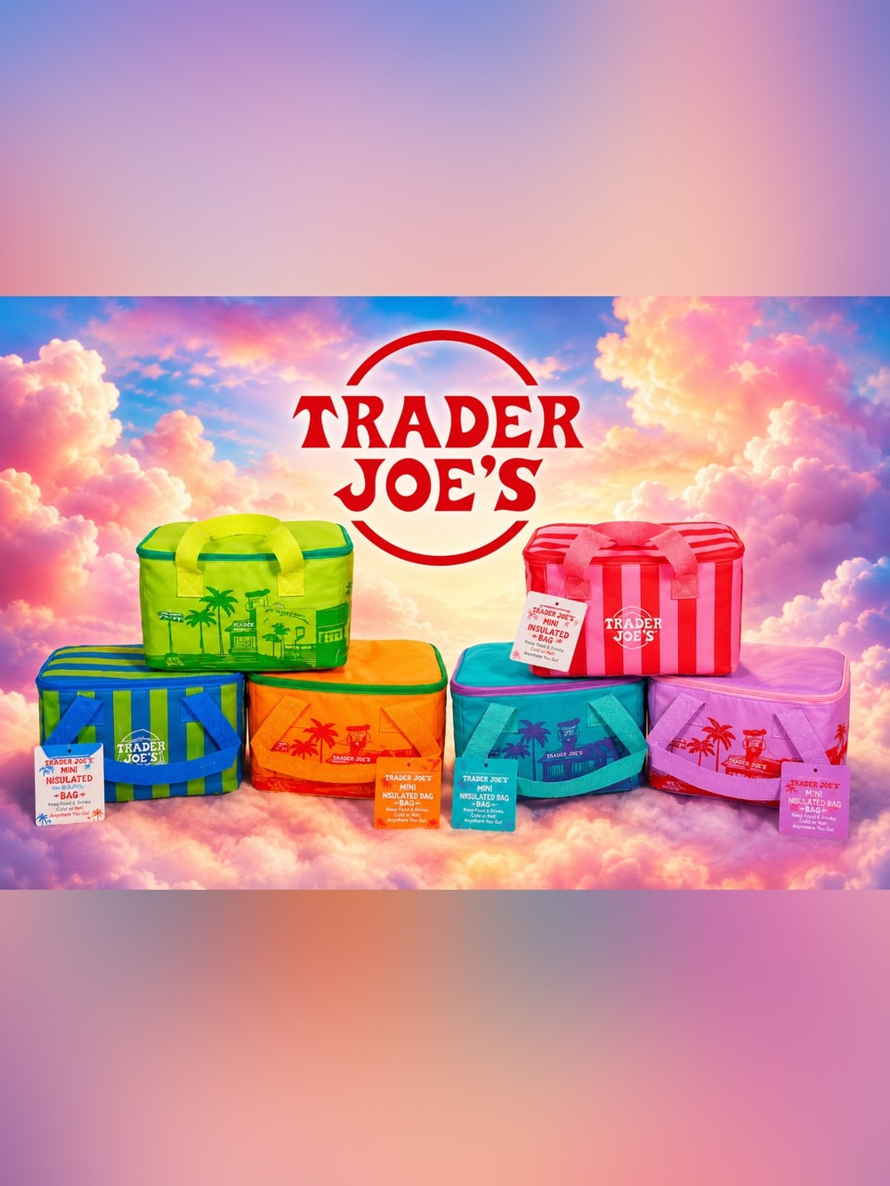 Full Set Of 6 Trader Joe's 2026 Mini Insulated Tote Limited Edition